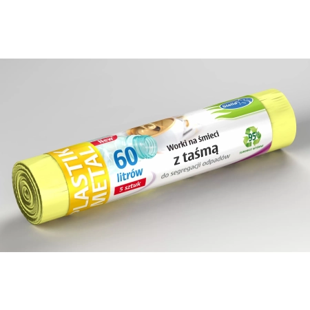 STELLA WORKI NA ŚMIECI Z TAŚMĄ DO SEGREGACJI ODPADÓW PLASTIKOWYCH I METALOWYCH LDPE 60L 5SZT ŻÓŁTE